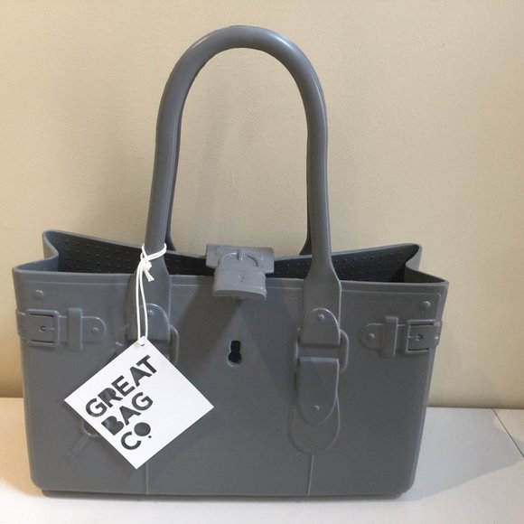 Great Bag Co Designer Robert Verdi Rubber Tote Hand Bag Purse Steel Grey - Picture 11 of 13